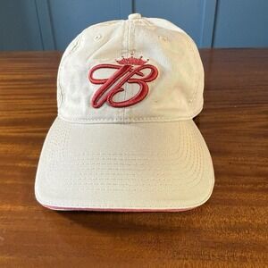Vintage 2004 Budweiser Hat Cap Adjustable Strapback Beige Red Crown Embroidered